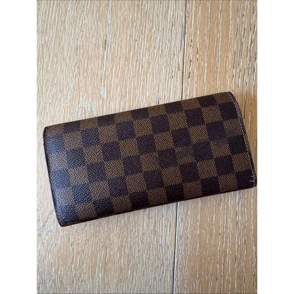 Louis Vuitton Damier Ebene Emilie Wallet Red Interior Long Wallet Dust Bag